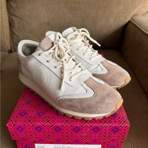 Tory Burch Cream and Blush Lace-Up Sneakers